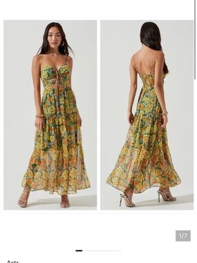 NWT ASTR Yellow Green Floral Tie-Front Maxi Dress